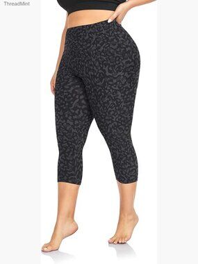 Plus Size Capri Leggings High Waist Tummy Control Workout Yoga